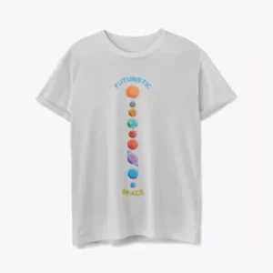 Futuristic Space White Round Neck T-Shirt
